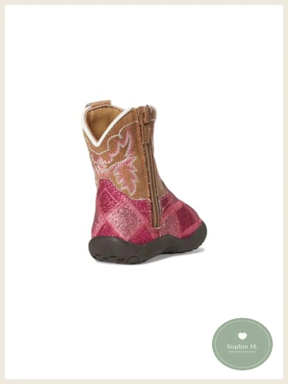 Faux Leather Western Boots Glitter Patchwork Zip-Up Cowgirl